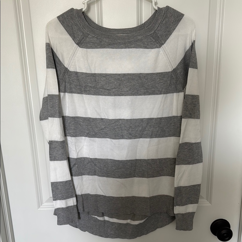 Gray and White Striped Sweater